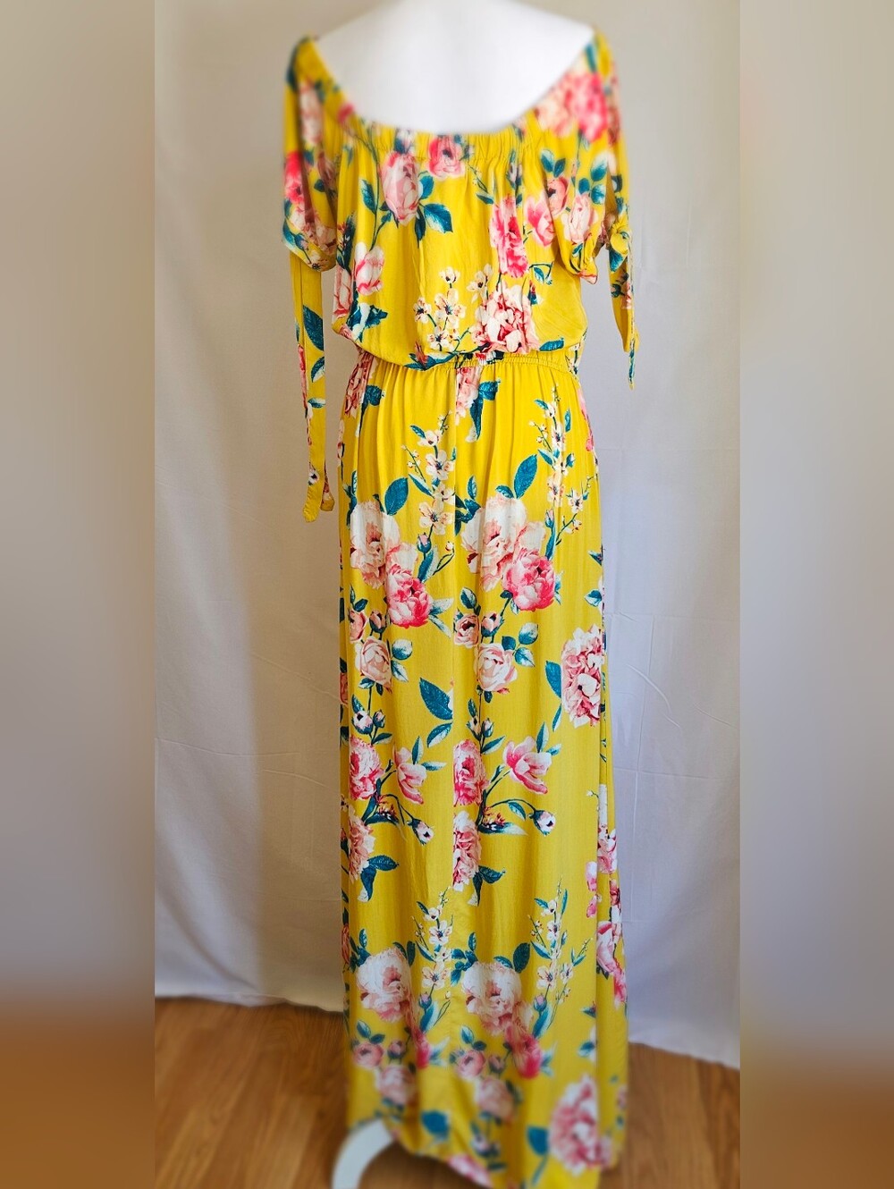 Band of Gypsies Yellow Floral Off Shoulder Maxi Dress L - Picture 6 of 16